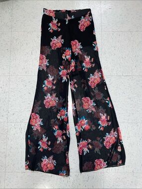 Charlotte Russe Black Floral Wide-Leg Pants mesh shorts small women